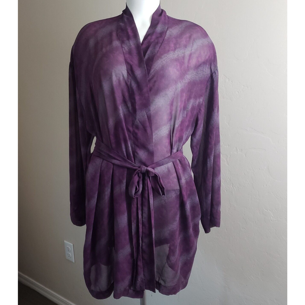 Victoria's Secret Purple & Gray Sheer‎ Robe One Size Attached Belt Striped